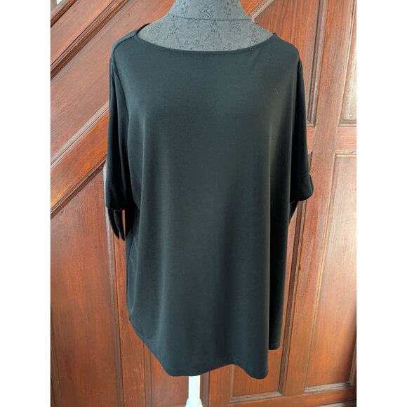 Susan Graver Womens Black Tie Sleeve Coldwater Shoulder Top 2XL - Picture 1 of 7